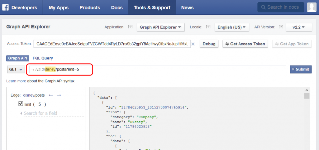 Obtaining a Graph API URL
